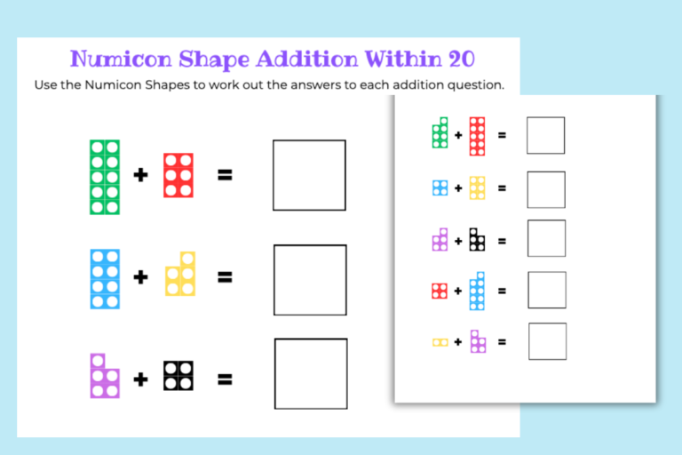 Numicon Shape Addition Activities Within 20